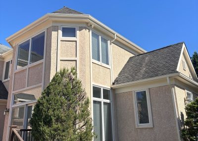 backyard view of new white gutter install process in shamong nj van's rain gutters south jersey