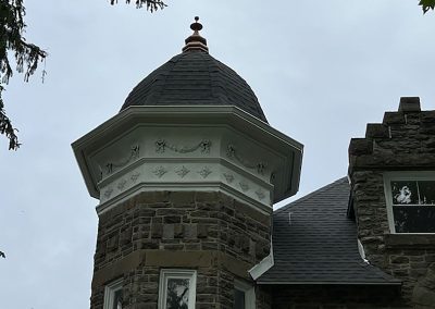 front view of historic turret with gutter replacements in woodbury nj van's rain gutters south jersey