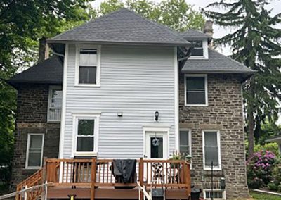 back deck view of historic home in woodbury nj with newly installed gutter system van's rain gutters south jersey
